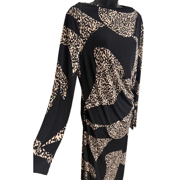 Donna Morgan Women Maxi Dress 16 Bodycon Long Sleeve Black Cream Stretch New - Picture 3 of 11